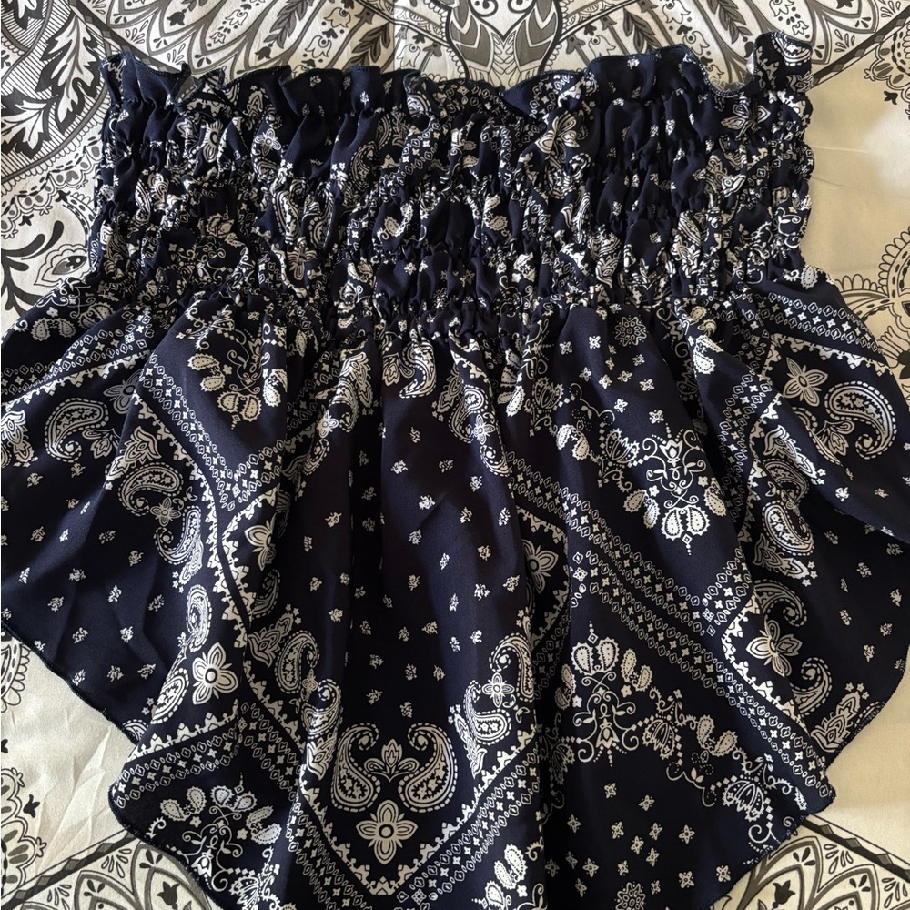 SHEIN Blue Strapless Smocked Bubble Crop Top